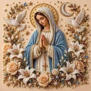 Madonna Praying with Doves – Framed Pearl Diamond Painting, 20×20 cm and 30×30 cm