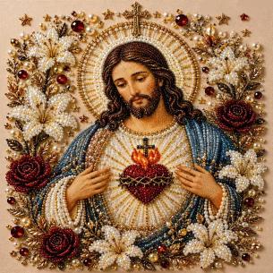 Sacred Heart Jesus – Framed Pearl Diamond Painting, 20×20 cm and 30×30 cm