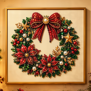 Christmas Wreath with Bow – Framed Pearl Diamond Painting, 20×20 cm and 30×30 cm