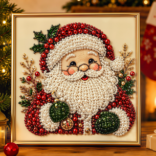 Santa Portrait in Pearls – Framed Pearl Diamond Painting, 20×20 cm and 30×30 cm