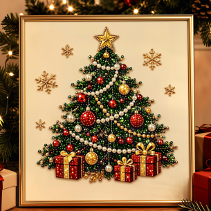 Christmas Tree with Gifts – Framed Pearl Diamond Painting, 20×20 cm and 30×30 cm