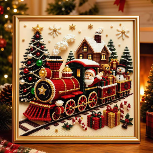 Christmas Express Train – Framed Pearl Diamond Painting, 20×20 cm and 30×30 cm