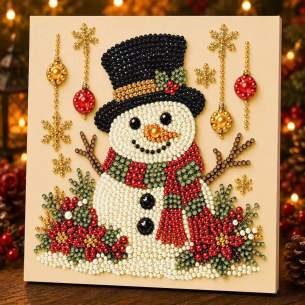 Snowman with Top Hat – Framed Pearl Diamond Painting, 20×20 cm and 30×30 cm