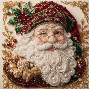 Santa with Holly Wreath – Framed Pearl Diamond Painting, 20×20 cm and 30×30 cm