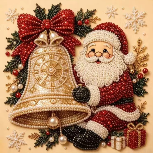 Santa Ringing a Bell – Framed Pearl Diamond Painting, 20×20 cm and 30×30 cm