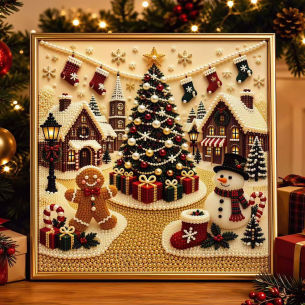 Gingerbread Village – Framed Pearl Diamond Painting, 20×20 cm and 30×30 cm