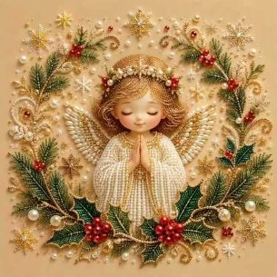 Angel with Christmas Wreath – Framed Pearl Diamond Painting, 20×20 cm and 30×30 cm