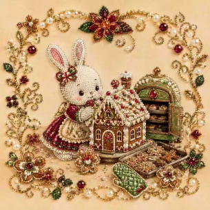 Bunny at the Candy House – Framed Pearl Diamond Painting, 20×20 cm and 30×30 cm