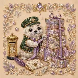 Polar Bear with Gift Stack – Framed Pearl Diamond Painting, 20×20 cm and 30×30 cm
