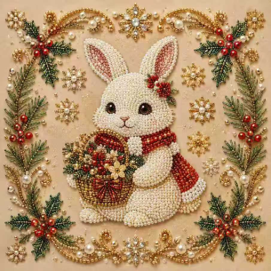Bunny Holding a Wreath – Framed Pearl Diamond Painting, 20×20 cm and 30×30 cm