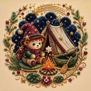 Gnome Camping under Stars – Framed Pearl Diamond Painting, 20×20 cm and 30×30 cm