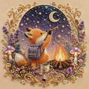 Fox by the Campfire – Framed Pearl Diamond Painting, 20×20 cm and 30×30 cm