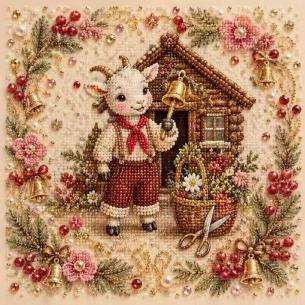 Lamb at the Cottage Door – Framed Pearl Diamond Painting, 20×20 cm and 30×30 cm