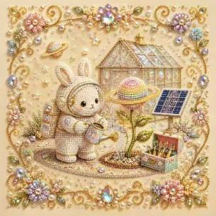 Bunny in the Glass Greenhouse – Framed Pearl Diamond Painting, 20×20 cm and 30×30 cm
