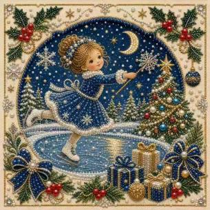 Girl Skating under the Moon – Framed Pearl Diamond Painting, 20×20 cm and 30×30 cm