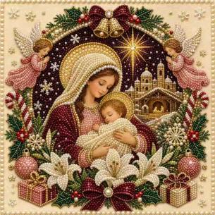 Madonna and Child with Angels – Framed Pearl Diamond Painting, 20×20 cm and 30×30 cm