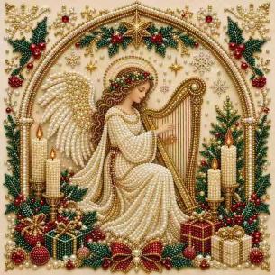 Angel Playing the Harp – Framed Pearl Diamond Painting, 20×20 cm and 30×30 cm