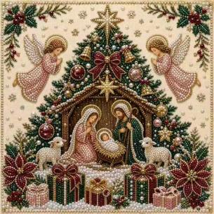 Nativity with Angels – Framed Pearl Diamond Painting, 20×20 cm and 30×30 cm