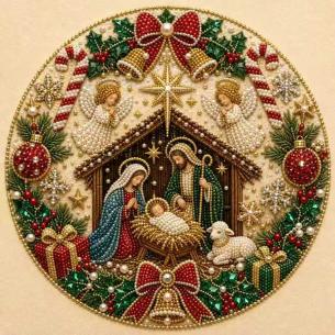 Nativity Wreath Medallion – Framed Pearl Diamond Painting, 20×20 cm and 30×30 cm