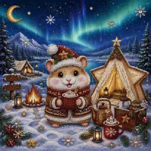 Cat under the Christmas Star – Framed Pearl Diamond Painting, 20×20 cm and 30×30 cm
