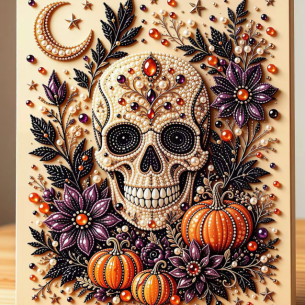 Sugar Skull with Marigolds – Framed Pearl Diamond Painting, 20×20 cm and 30×30 cm