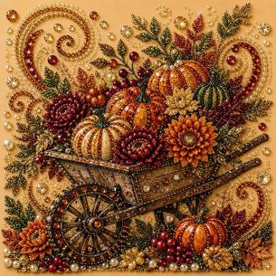 Wheelbarrow of Harvest Pumpkins – Framed Pearl Diamond Painting, 20×20 cm and 30×30 cm