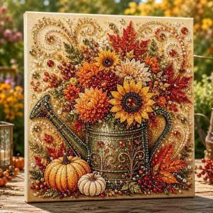 Watering Can with Sunflowers – Framed Pearl Diamond Painting, 20×20 cm and 30×30 cm