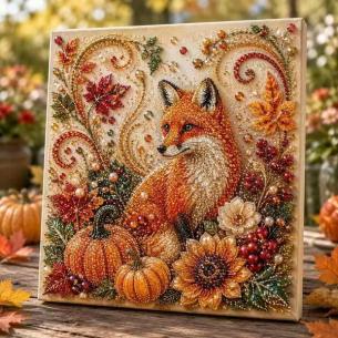 Fox in Autumn Leaves – Framed Pearl Diamond Painting, 20×20 cm and 30×30 cm