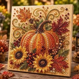 Heirloom Pumpkin and Sunflowers – Framed Pearl Diamond Painting, 20×20 cm and 30×30 cm