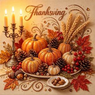 Thanksgiving Pumpkin Table – Framed Pearl Diamond Painting, 20×20 cm and 30×30 cm