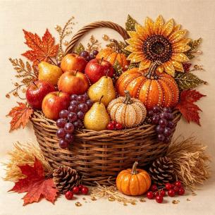 Basket of Apples and Sunflowers – Framed Pearl Diamond Painting, 20×20 cm and 30×30 cm