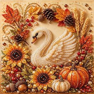 Swan in Sunflowers – Framed Pearl Diamond Painting, 20×20 cm and 30×30 cm