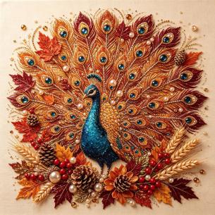 Peacock of Autumn Leaves – Framed Pearl Diamond Painting, 20×20 cm and 30×30 cm