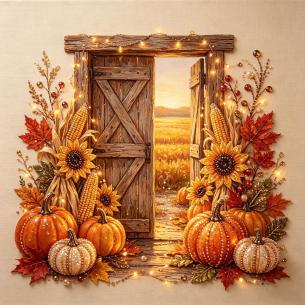 Barn Door Harvest Welcome – Framed Pearl Diamond Painting, 20×20 cm and 30×30 cm