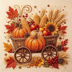 Wagon of Corn and Pumpkins – Framed Pearl Diamond Painting, 20×20 cm and 30×30 cm