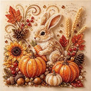 Rabbit in the Pumpkin Patch – Framed Pearl Diamond Painting, 20×20 cm and 30×30 cm