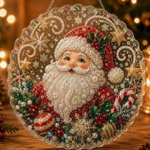 Santa Claus Scalloped Ornament – Pearl Acrylic Hanging Ornament, 20×20 cm and 30×30 cm