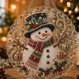 Gold Snowman Ornament – Pearl Acrylic Hanging Ornament, 20×20 cm and 30×30 cm
