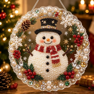 Snowman with Pearl Snowfall – Pearl Acrylic Hanging Ornament, 20×20 cm and 30×30 cm