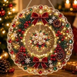 Pearl Cluster Wreath Ornament – Pearl Acrylic Hanging Ornament, 20×20 cm and 30×30 cm