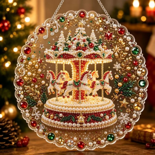 Christmas Carousel Ornament – Pearl Acrylic Hanging Ornament, 20×20 cm and 30×30 cm