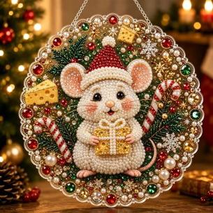 Mouse with Cheese Ornament – Pearl Acrylic Hanging Ornament, 20×20 cm and 30×30 cm