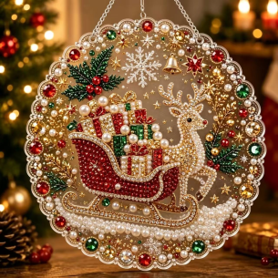 Sleigh with Gifts Ornament – Pearl Acrylic Hanging Ornament, 20×20 cm and 30×30 cm