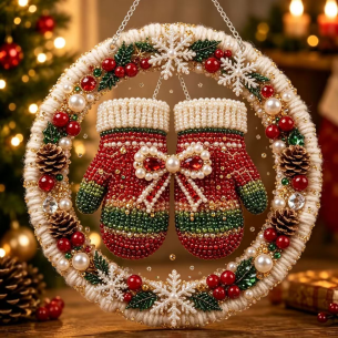 Cozy Mittens Ornament – Pearl Acrylic Hanging Ornament, 20×20 cm and 30×30 cm