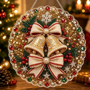 Double Bells with Bow Ornament – Pearl Acrylic Hanging Ornament, 20×20 cm and 30×30 cm