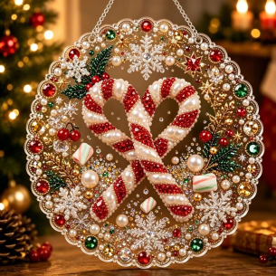 Candy Cane Heart Ornament – Pearl Acrylic Hanging Ornament, 20×20 cm and 30×30 cm