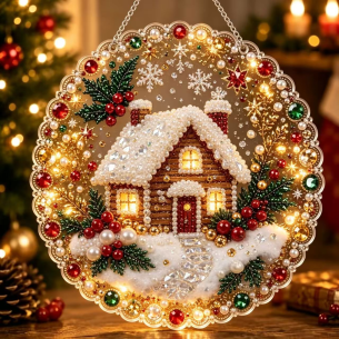 Snow Cottage Ornament – Pearl Acrylic Hanging Ornament, 20×20 cm and 30×30 cm