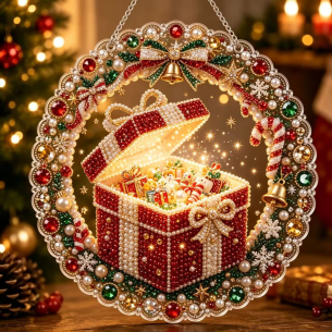 Glowing Gift Box Ornament – Pearl Acrylic Hanging Ornament, 20×20 cm and 30×30 cm