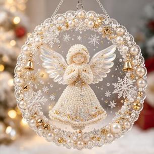 Angel with Pearl Wings Ornament – Pearl Acrylic Hanging Ornament, 20×20 cm and 30×30 cm