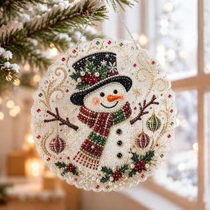 Snowman with Broom Ornament – Pearl Acrylic Hanging Ornament, 20×20 cm and 30×30 cm